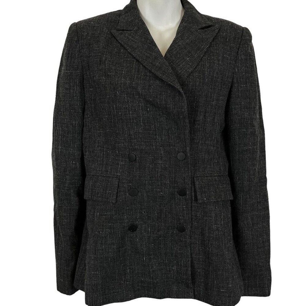 Lyn Devon Womens Charcoal Gray Double Breast USA Made Suit Jacket Blazer sz 4